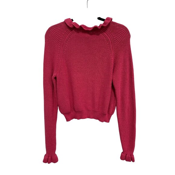 H&M Divided Sweater Size Medium Ruffle Neck Long Sleeve Cotton Staple Knitwear - Picture 2 of 8